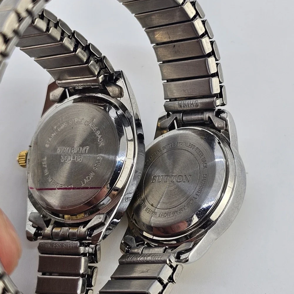 2X Women's Watches 24-25MM Gray Black Dial Two‎ Tone Bracelet 6.25
